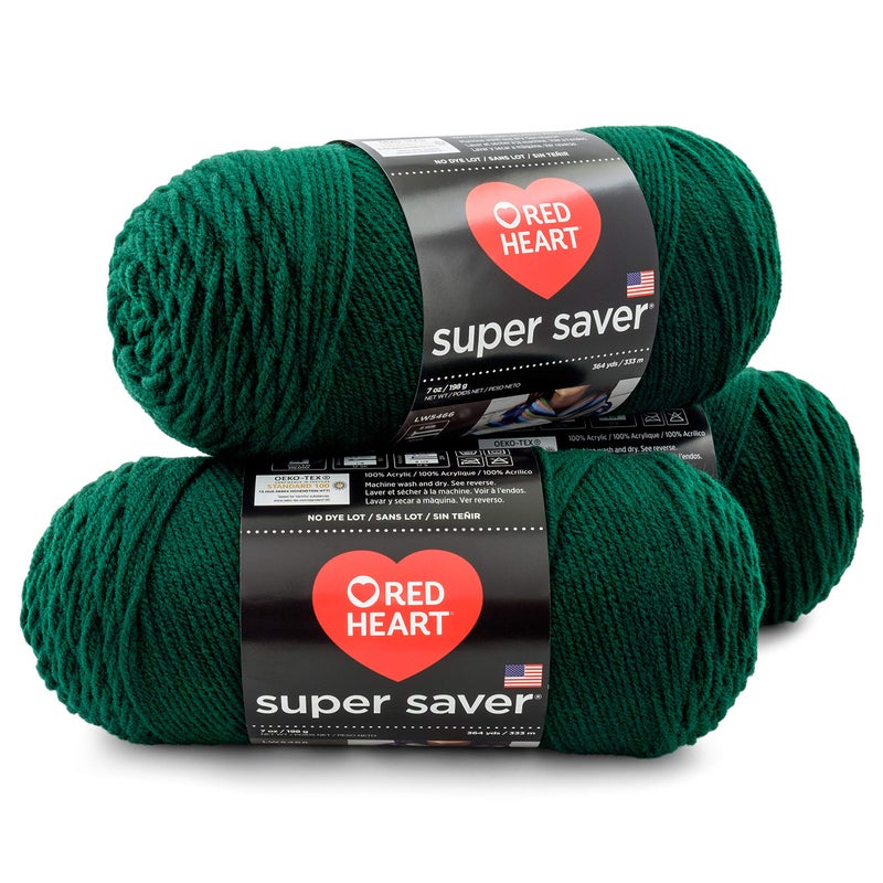 RED HEART E300PK.0389 Super Saver 3-Pack yarn, Hunter Green - Image 1